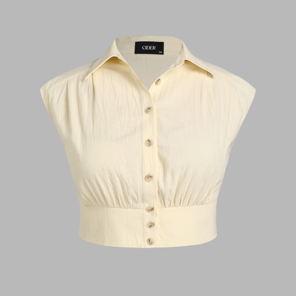 Cider button down sleeveless collared shirt in canary yellow - size S